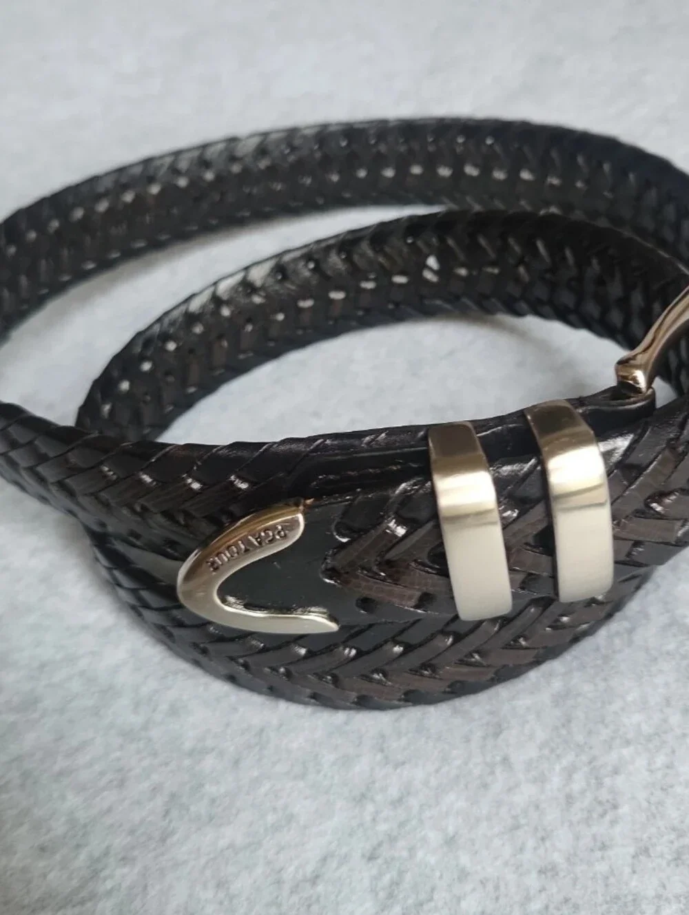 PGA Tour Braided Leather Belt Mens 38 Black Woven Stainless Steel Dress Work